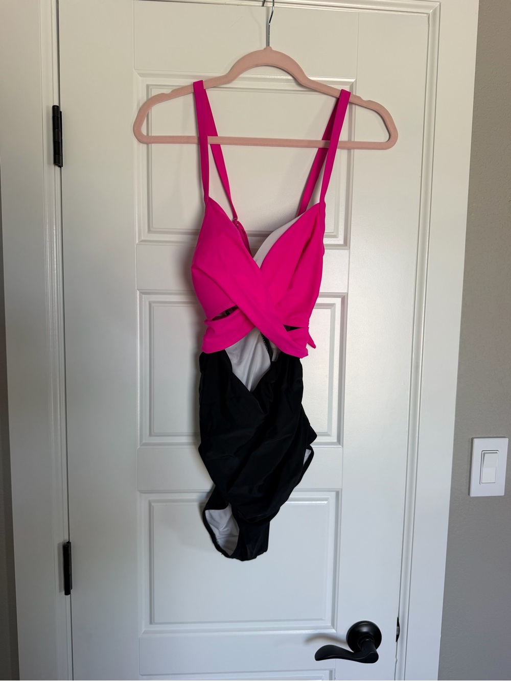 Women’s One-Piece Swimsuit in Hot Pink and Black